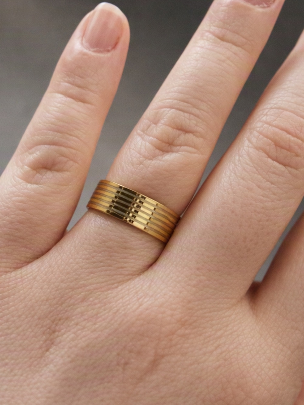 5/$25 NWT Stainless Steel Gold Ribbed Band Ring Size 19 - 9